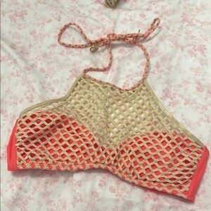 Luli Fama Pink/Coral and gold bikini set